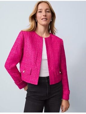 Ann Taylor Cropped Pink Tweed Jacket